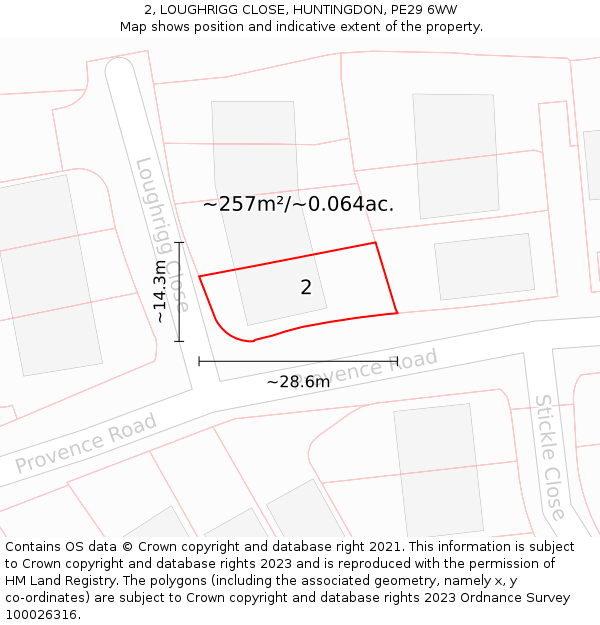 2, LOUGHRIGG CLOSE, HUNTINGDON, PE29 6WW: Plot and title map