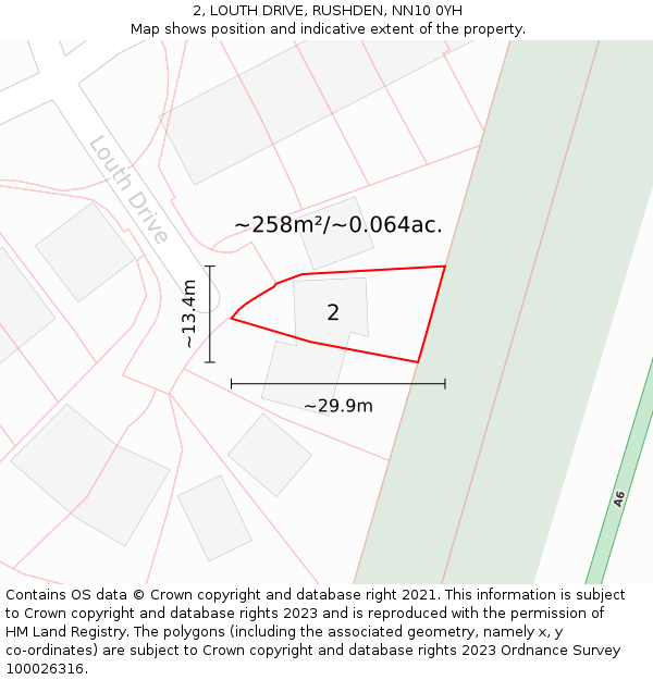 2, LOUTH DRIVE, RUSHDEN, NN10 0YH: Plot and title map