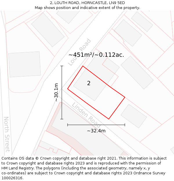 2, LOUTH ROAD, HORNCASTLE, LN9 5ED: Plot and title map