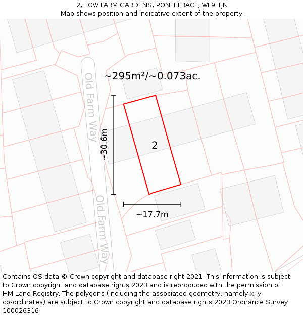 2, LOW FARM GARDENS, PONTEFRACT, WF9 1JN: Plot and title map