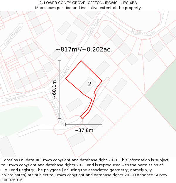 2, LOWER CONEY GROVE, OFFTON, IPSWICH, IP8 4RA: Plot and title map