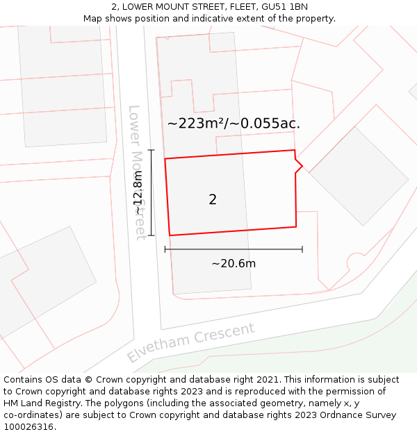 2, LOWER MOUNT STREET, FLEET, GU51 1BN: Plot and title map