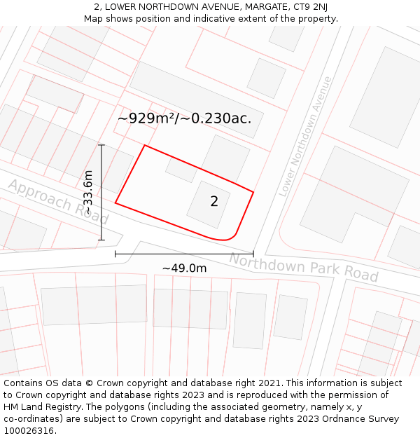 2, LOWER NORTHDOWN AVENUE, MARGATE, CT9 2NJ: Plot and title map