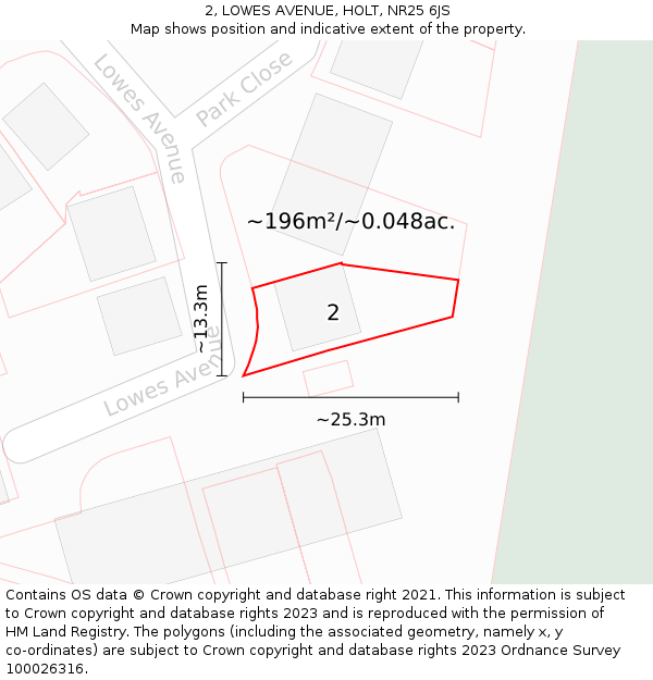 2, LOWES AVENUE, HOLT, NR25 6JS: Plot and title map