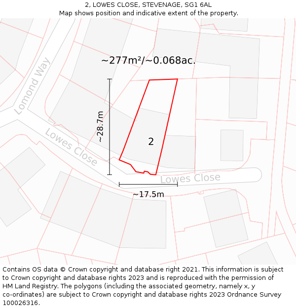 2, LOWES CLOSE, STEVENAGE, SG1 6AL: Plot and title map