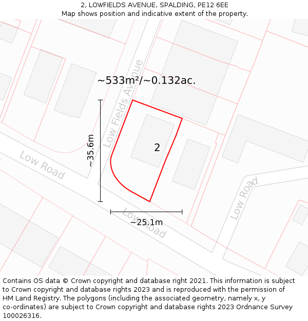 2, LOWFIELDS AVENUE, SPALDING, PE12 6EE: Plot and title map