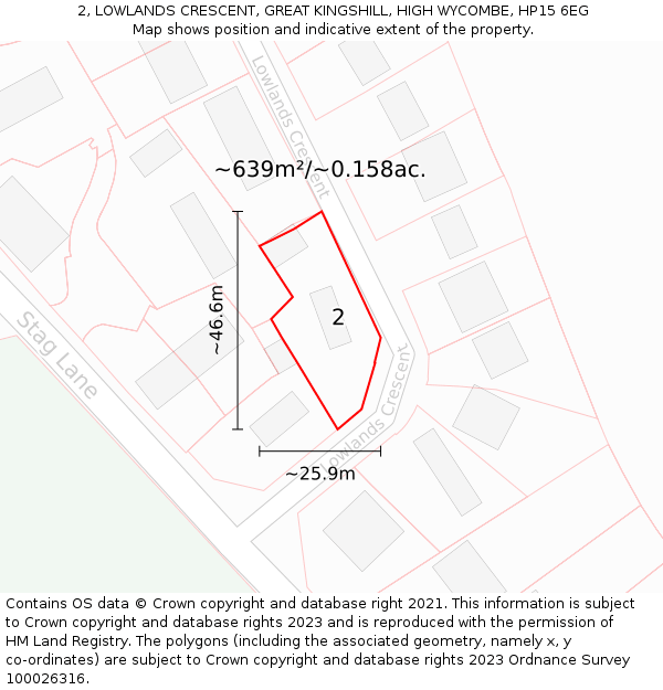 2, LOWLANDS CRESCENT, GREAT KINGSHILL, HIGH WYCOMBE, HP15 6EG: Plot and title map