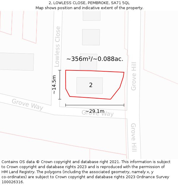 2, LOWLESS CLOSE, PEMBROKE, SA71 5QL: Plot and title map