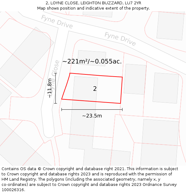 2, LOYNE CLOSE, LEIGHTON BUZZARD, LU7 2YR: Plot and title map