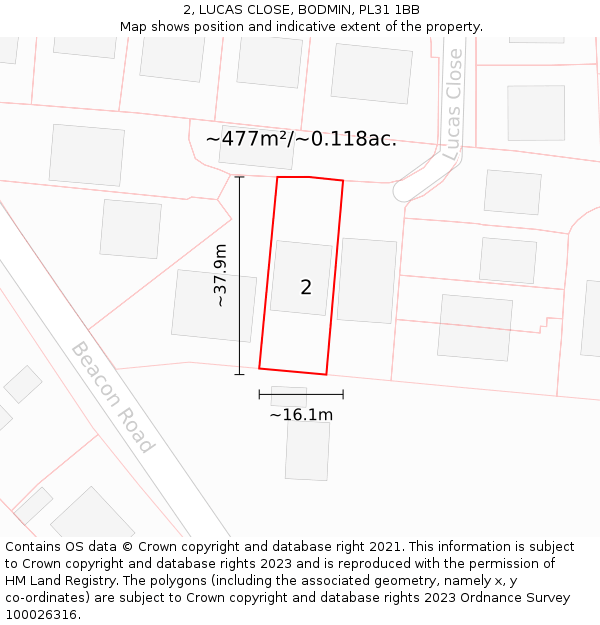 2, LUCAS CLOSE, BODMIN, PL31 1BB: Plot and title map