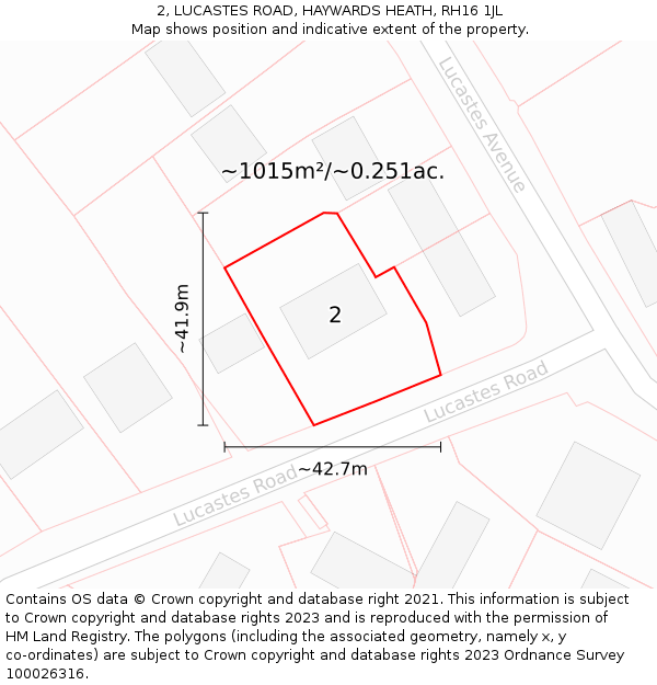 2, LUCASTES ROAD, HAYWARDS HEATH, RH16 1JL: Plot and title map