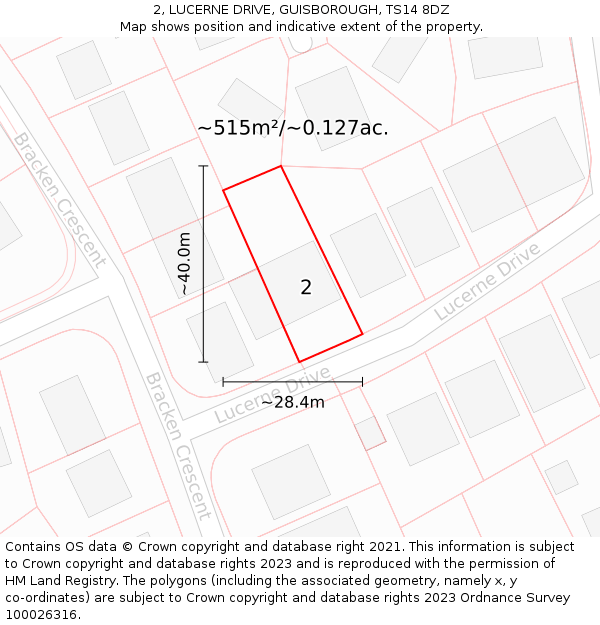 2, LUCERNE DRIVE, GUISBOROUGH, TS14 8DZ: Plot and title map