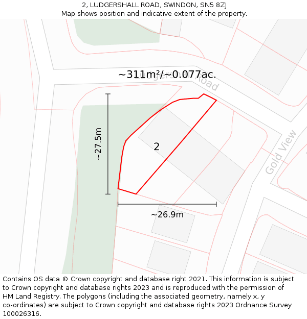 2, LUDGERSHALL ROAD, SWINDON, SN5 8ZJ: Plot and title map