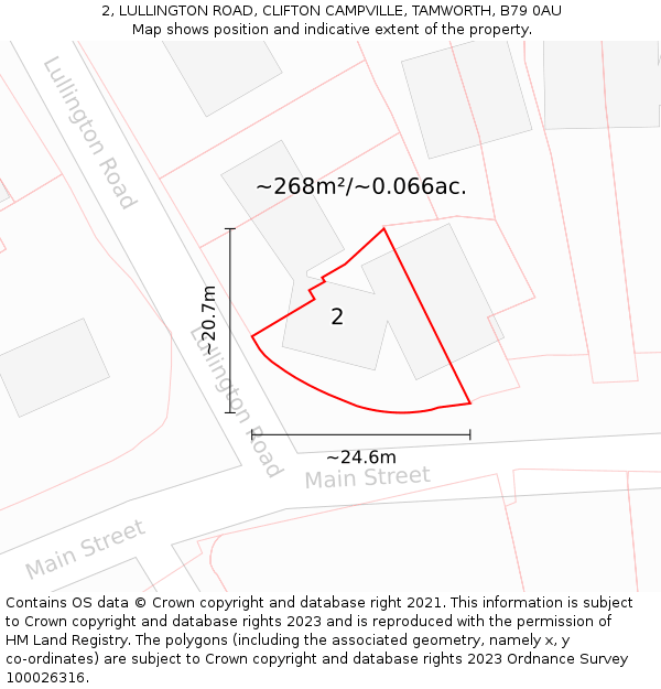 2, LULLINGTON ROAD, CLIFTON CAMPVILLE, TAMWORTH, B79 0AU: Plot and title map