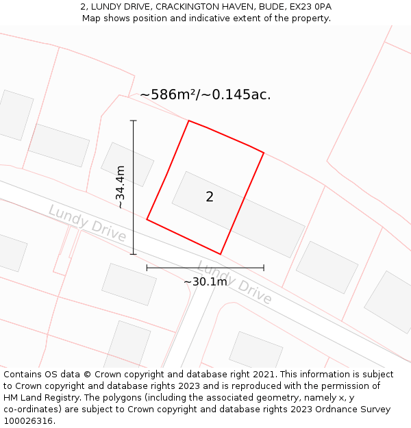2, LUNDY DRIVE, CRACKINGTON HAVEN, BUDE, EX23 0PA: Plot and title map