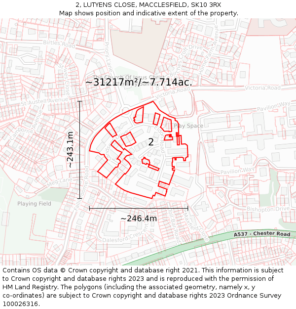 2, LUTYENS CLOSE, MACCLESFIELD, SK10 3RX: Plot and title map