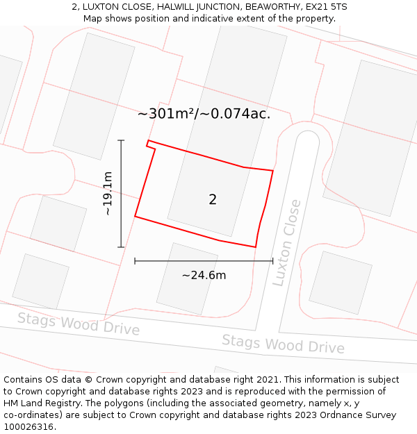 2, LUXTON CLOSE, HALWILL JUNCTION, BEAWORTHY, EX21 5TS: Plot and title map