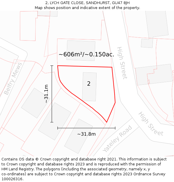2, LYCH GATE CLOSE, SANDHURST, GU47 8JH: Plot and title map