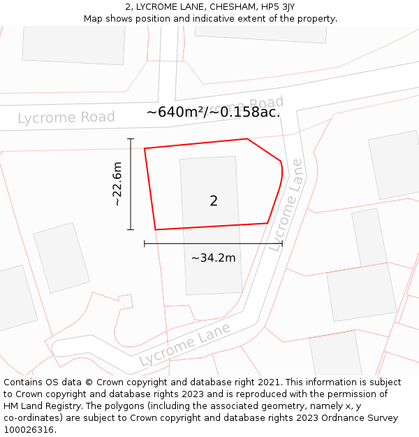 2, LYCROME LANE, CHESHAM, HP5 3JY: Plot and title map