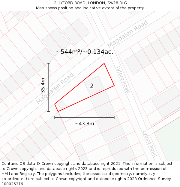2, LYFORD ROAD, LONDON, SW18 3LG: Plot and title map