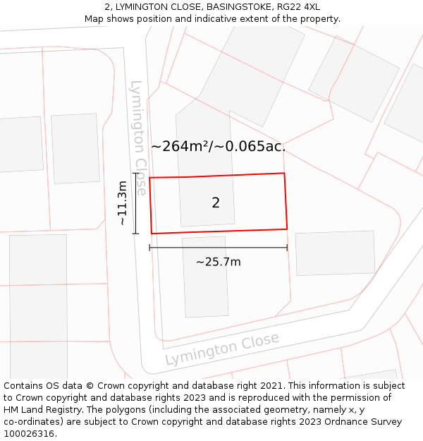 2, LYMINGTON CLOSE, BASINGSTOKE, RG22 4XL: Plot and title map