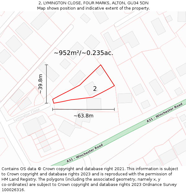 2, LYMINGTON CLOSE, FOUR MARKS, ALTON, GU34 5DN: Plot and title map