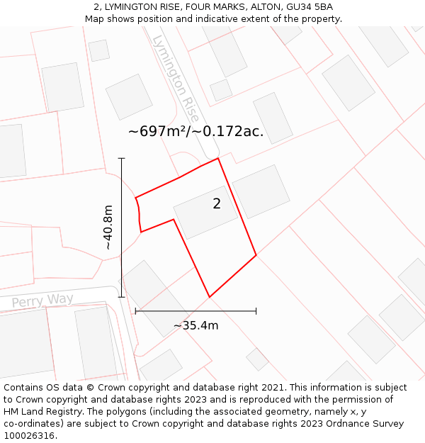 2, LYMINGTON RISE, FOUR MARKS, ALTON, GU34 5BA: Plot and title map
