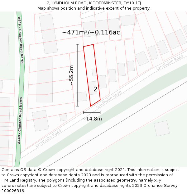 2, LYNDHOLM ROAD, KIDDERMINSTER, DY10 1TJ: Plot and title map