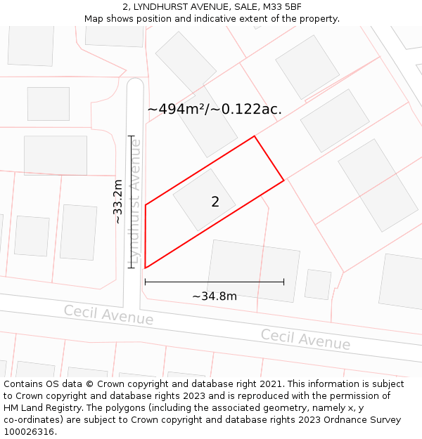 2, LYNDHURST AVENUE, SALE, M33 5BF: Plot and title map