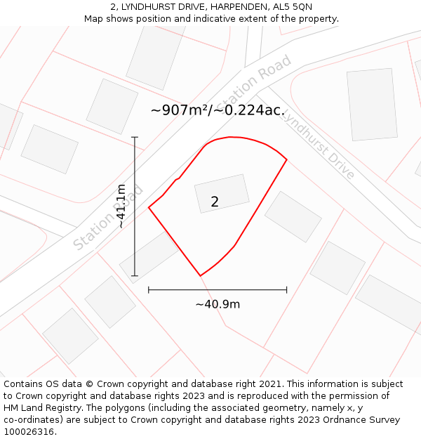 2, LYNDHURST DRIVE, HARPENDEN, AL5 5QN: Plot and title map