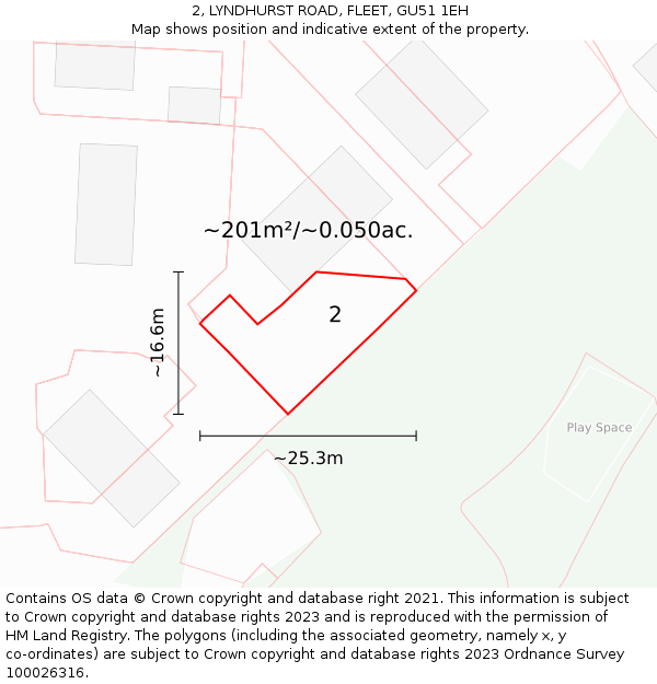 2, LYNDHURST ROAD, FLEET, GU51 1EH: Plot and title map