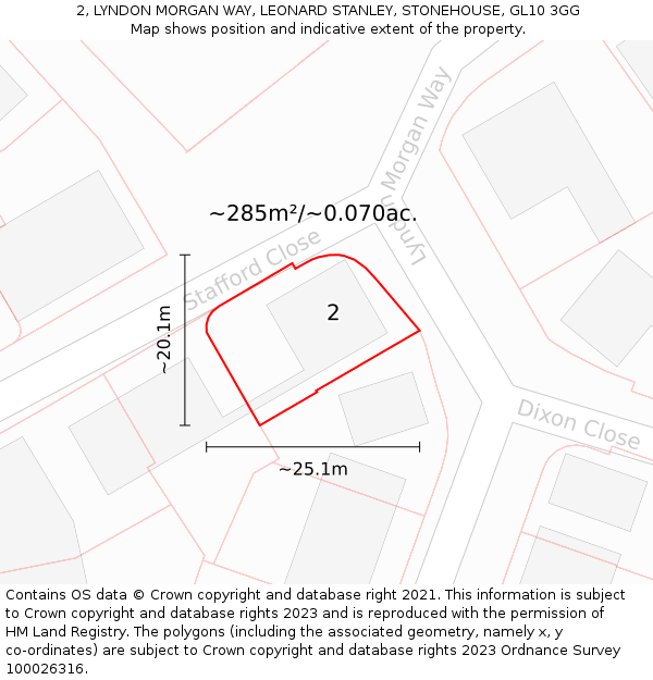 2, LYNDON MORGAN WAY, LEONARD STANLEY, STONEHOUSE, GL10 3GG: Plot and title map