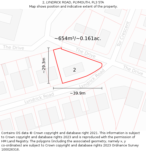 2, LYNDRICK ROAD, PLYMOUTH, PL3 5TA: Plot and title map