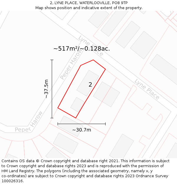 2, LYNE PLACE, WATERLOOVILLE, PO8 9TP: Plot and title map