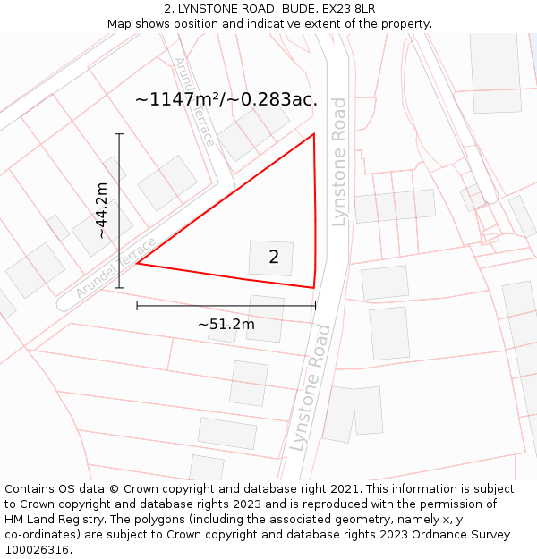 2, LYNSTONE ROAD, BUDE, EX23 8LR: Plot and title map