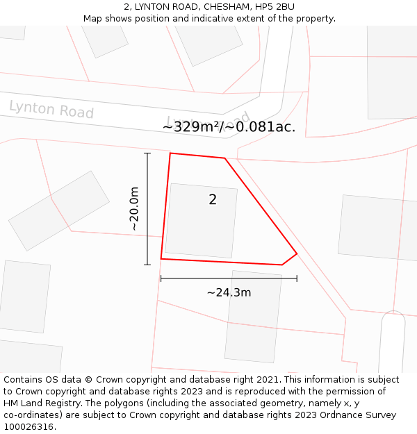 2, LYNTON ROAD, CHESHAM, HP5 2BU: Plot and title map