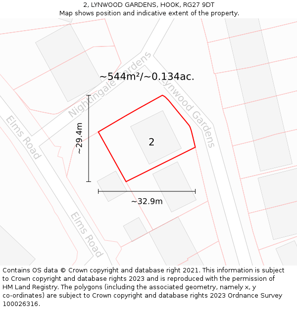 2, LYNWOOD GARDENS, HOOK, RG27 9DT: Plot and title map