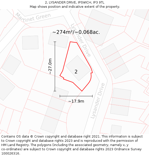 2, LYSANDER DRIVE, IPSWICH, IP3 9TL: Plot and title map