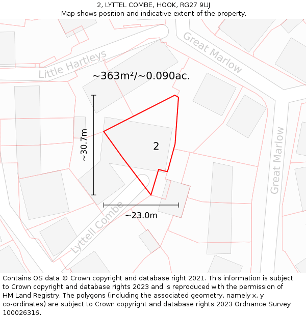 2, LYTTEL COMBE, HOOK, RG27 9UJ: Plot and title map