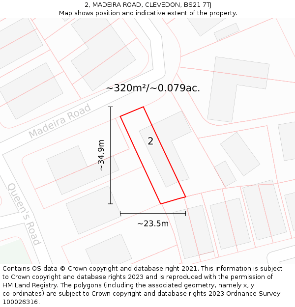 2, MADEIRA ROAD, CLEVEDON, BS21 7TJ: Plot and title map