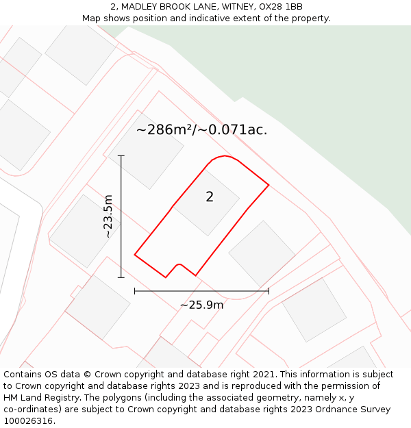 2, MADLEY BROOK LANE, WITNEY, OX28 1BB: Plot and title map