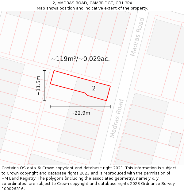 2, MADRAS ROAD, CAMBRIDGE, CB1 3PX: Plot and title map