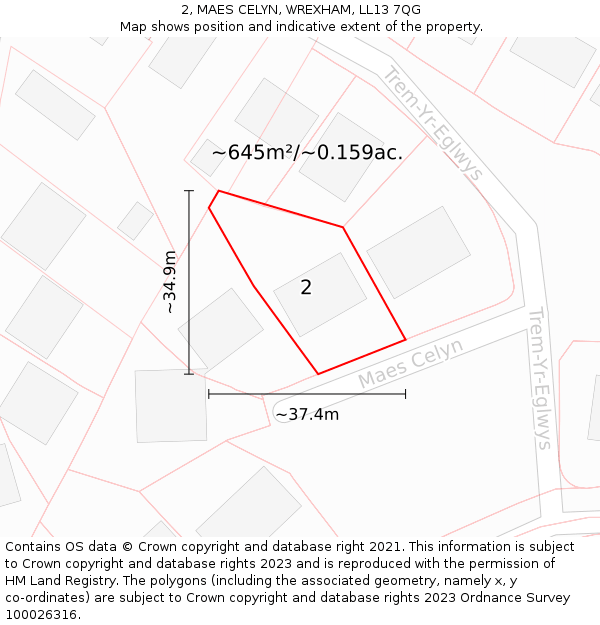 2, MAES CELYN, WREXHAM, LL13 7QG: Plot and title map