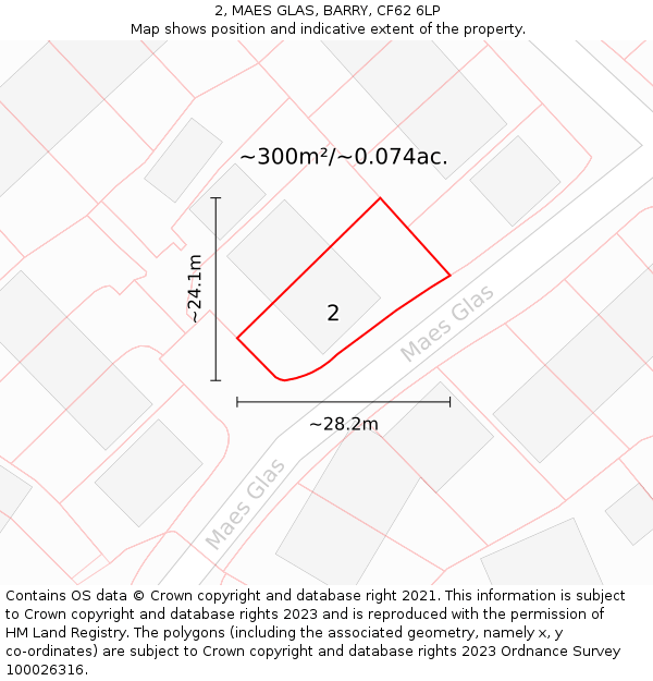 2, MAES GLAS, BARRY, CF62 6LP: Plot and title map