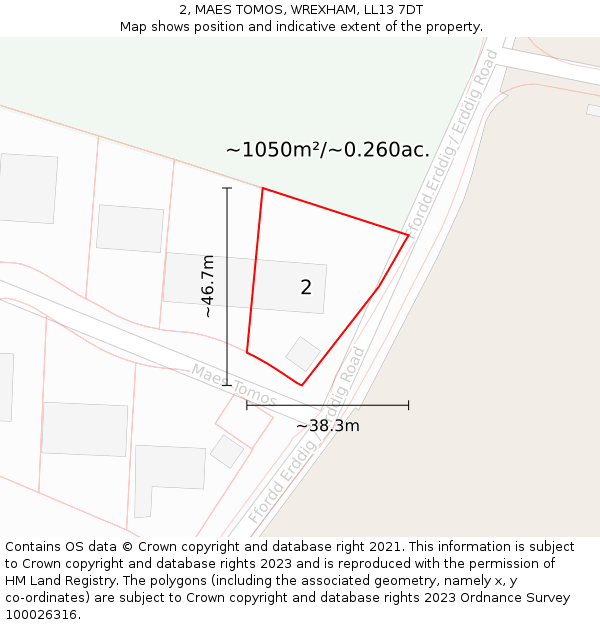 2, MAES TOMOS, WREXHAM, LL13 7DT: Plot and title map