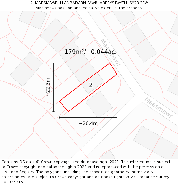 2, MAESMAWR, LLANBADARN FAWR, ABERYSTWYTH, SY23 3RW: Plot and title map