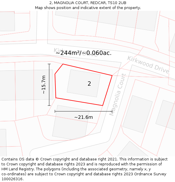 2, MAGNOLIA COURT, REDCAR, TS10 2UB: Plot and title map