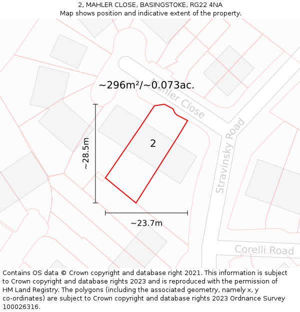 2, MAHLER CLOSE, BASINGSTOKE, RG22 4NA: Plot and title map