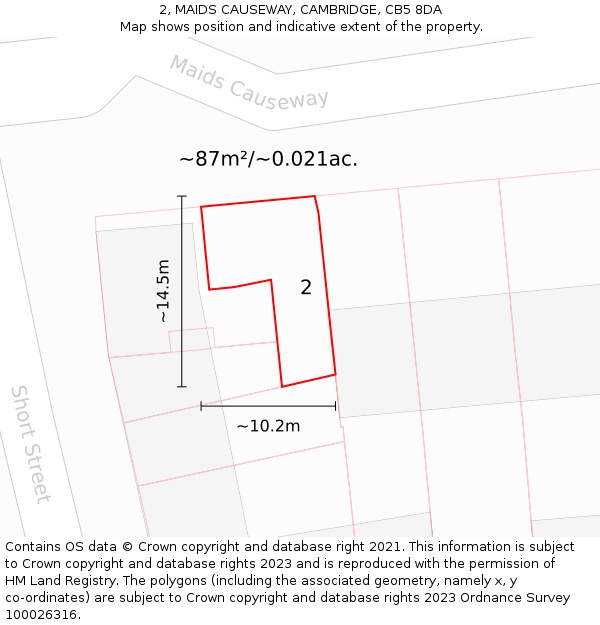 2, MAIDS CAUSEWAY, CAMBRIDGE, CB5 8DA: Plot and title map