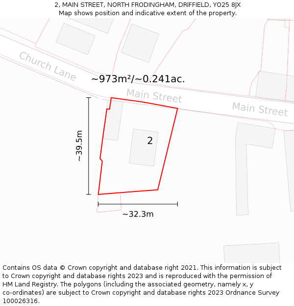 2, MAIN STREET, NORTH FRODINGHAM, DRIFFIELD, YO25 8JX: Plot and title map